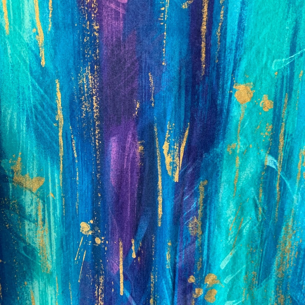 Abstract Art-To-Wear Blue Purple Button Front Artsy Boho Blouse - Picture 11 of 11